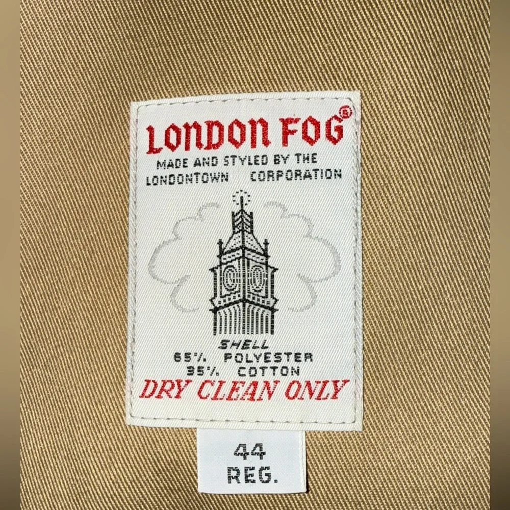 Vintage London Fog Tan Trench Coat Removable Zipped Lining Sz 44R Large - Picture 11 of 12